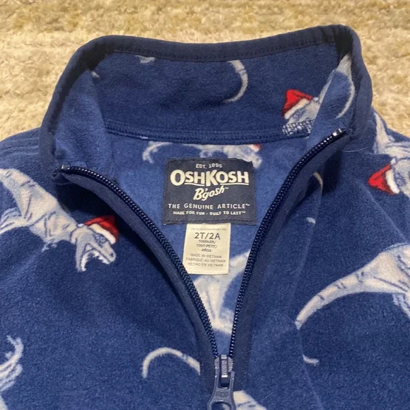 Oshkosh Toddler Boy Blue Christmas Dinosaur Pullover 2T - Picture 2 of 4